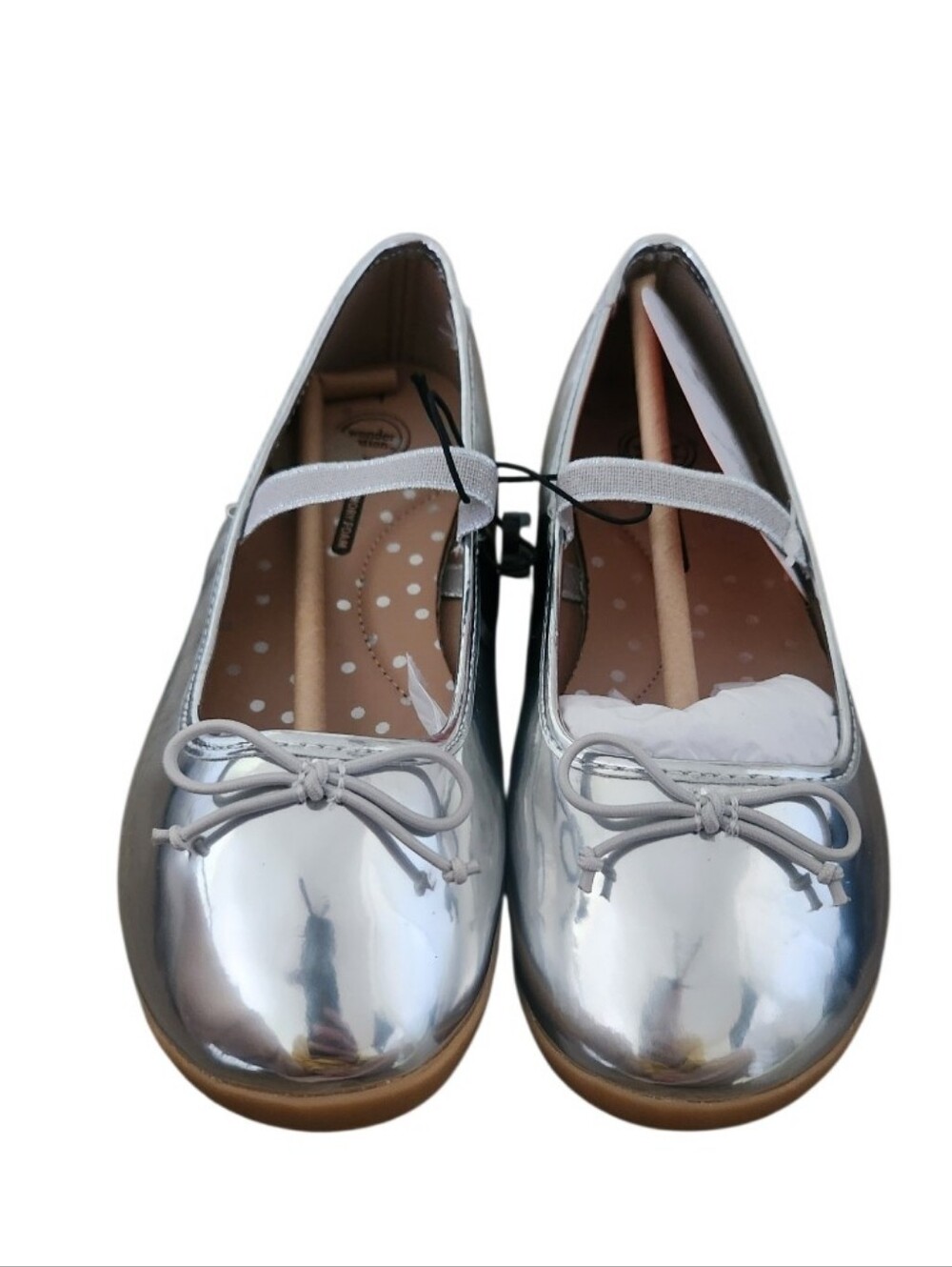 Girls Silver Mary Jane Ballet Flats with Bow Sz 1 Nwt